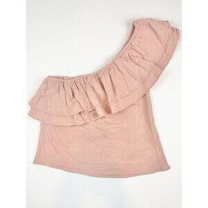 Petite Mendigote LG Blouse Shirt One Shoulder Ruffle Gauzy Lightweight Summer